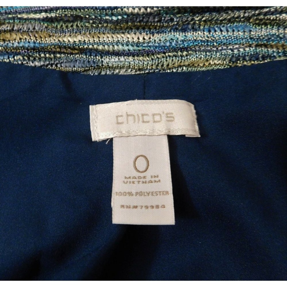 Chico's 0 Jacket S 4/6 Multi Color Blue Weave Pattern 3/4 Sleeve Polyester - Picture 9 of 9